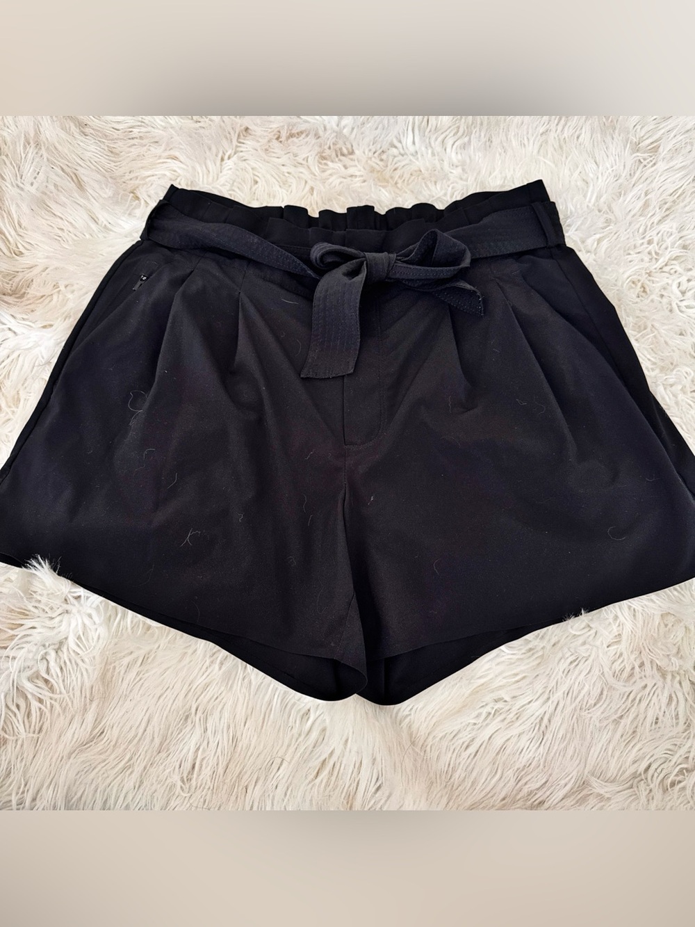 Athleta Black High-Waist Paperbag Shorts with Tie Belt